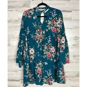 Alter'd State women's medium blue 3/4 bell sleeve lined boho floral mini dress
